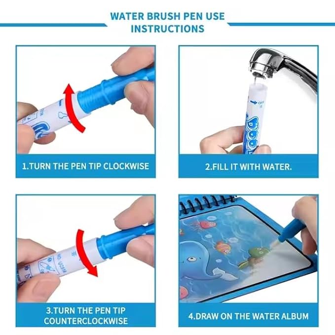 Kids drawing with Magic Water Pen - 100% Mess Free Reusable Pages